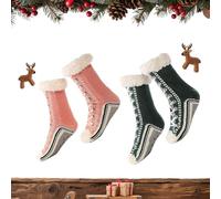 Generico Ultra-thick Cashmere Slipper Home Socks, Cashmere Slipper Socks for Women, Non-Slip Silicone Grippers (Pink+Green)