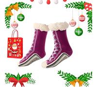 Generico Ultra-Thick Cashmere Slipper Home Socks, Cashmere Slipper Socks, Winter Indoor Non Slip Fluffy Thermal Cozy Christmas Socks for Women (purple)
