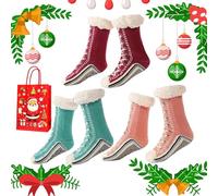 Generico Ultra-Thick Cashmere Slipper Home Socks, Cashmere Slipper Socks, Winter Indoor Non Slip Fluffy Thermal Cozy Christmas Socks for Women (3pcs A)