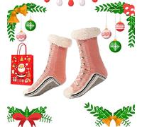Generico Ultra-Thick Cashmere Slipper Home Socks, Cashmere Slipper Socks, Winter Indoor Non Slip Fluffy Thermal Cozy Christmas Socks for Women (pink)