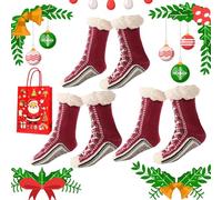 Generico Ultra-Thick Cashmere Slipper Home Socks, Cashmere Slipper Socks, Winter Indoor Non Slip Fluffy Thermal Cozy Christmas Socks for Women (3pcs red)
