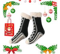 Generico Ultra-Thick Cashmere Slipper Home Socks, Cashmere Slipper Socks, Winter Indoor Non Slip Fluffy Thermal Cozy Christmas Socks for Women (black)