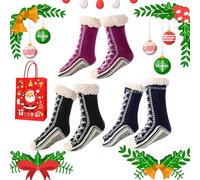 Generico Ultra-Thick Cashmere Slipper Home Socks, Cashmere Slipper Socks, Winter Indoor Non Slip Fluffy Thermal Cozy Christmas Socks for Women (3pcs B)