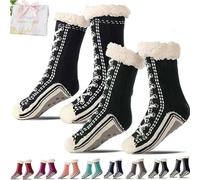 Generico Ultra-Thick Cashmere Slipper Socks for Women, Non-Slip Home Socks，Fuzzy Fluffy Winter Warm Soft Thick Thermal (Black+Green(2Pcs))