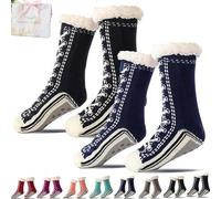 Generico Ultra-Thick Cashmere Slipper Socks for Women, Non-Slip Home Socks，Fuzzy Fluffy Winter Warm Soft Thick Thermal (Black+Navy blue(2Pcs))