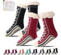 Generico Ultra-Thick Cashmere Slipper Socks for Women, Non-Slip Home Socks，Fuzzy Fluffy Winter Warm Soft Thick Thermal (Black+Red(2Pcs))