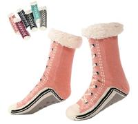 Generico Ultra-Thick Cute Slipper Home Sock for Women, Non-Slip Fluffy Warm Winter Cozy Soft Cashmere Fleece Lined Socks (Pink)