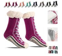 Generico Ultra-Thick Warm Cashmere Slipper Socks for Women,Soft Fuzzy Home Socks,Non Slip Christmas Sock (Purple, Taglia unica, Adulto, Donna, Taglia unica, Testo, Sistema Taglie Calzature EU, Media)