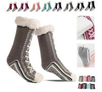 Generico Ultra-Thick Warm Cashmere Slipper Socks for Women,Soft Fuzzy Home Socks,Non Slip Christmas Sock (Gray, Taglia unica, Adulto, Donna, Taglia unica, Testo, Sistema Taglie Calzature EU, Media)