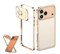 Generico Ultra-Thin Metal Frame Heat Dissipation Case with Lens Protector for Iphone 17, Heat Dissipation for Iphone 17 Pro Max Case (for 16,Gold)