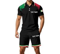 Generico Un completo casual e alla moda con maniche corte e pantaloncini corti di grandi dimensioni per uomo nel 2025 con bandiera italiana e stampe di Halloween (Black, S)