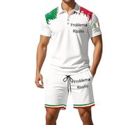 Generico Un completo casual e alla moda con maniche corte e pantaloncini corti di grandi dimensioni per uomo nel 2025 con bandiera italiana e stampe di Halloween (White, XXL)