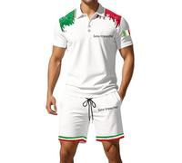 Generico Un completo casual e alla moda con maniche corte e pantaloncini corti di grandi dimensioni per uomo nel 2025 con bandiera italiana e stampe di Halloween (White, S)