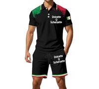 Generico Un completo casual e alla moda con maniche corte e pantaloncini corti di grandi dimensioni per uomo nel 2025 con bandiera italiana e stampe di Halloween (Black, XXL)