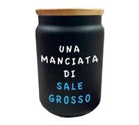 Generico Una manciata di sale grosso Contenitore con coperchio In Vetro alto 16cm. Personalizzato Con Coperchio Legno da 1.1l Idea Regalo Conservazione Alimenti Secchi Cucina Casa Decorazioni
