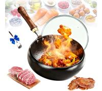 Generico Uncoated Thick Iron Pot, Japanese Iron Pan for Cooking, Uncoating Cast IronPot, Hand-Forged Non-Stick Cast Skillet, High Purity Steel Wok for Frying (Hammered-Glass Cover,9.45 in)