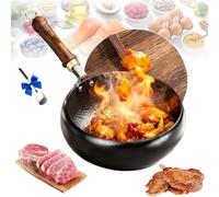 Generico Uncoated Thick Iron Pot, Japanese Iron Pan for Cooking, Uncoating Cast IronPot, Hand-Forged Non-Stick Cast Skillet, High Purity Steel Wok for Frying (Hammered-Wood Cover,9.45 in)