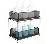 Genérico Under The Sink Organizer - Carbon Steel, 2 Tier Pull-Out Cabinet Shelf, Space Saving Kitchen Storage Rack For Sponges, Seasoning Jars, Snacks, Dishes, Cups, Cloths