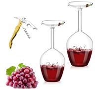 Generico Unique Creative Upside-Down Red Wine Glass,14 Fluid Ounce Long Stem Inverted Cocktail Glasses,Rotating Rolling Un-Spillable Fun Inverted Wine Cup for Champagne Beer Table Decoration Gift