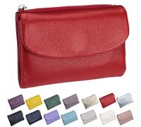 Generico Unisex Pebble Leather Wallet, Small Wallets for Women, with Coin Holder, Credit Card Slots & Zippered Pockets, Natural Stone Texture, Multicolor (Red)
