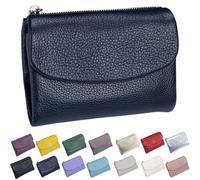 Generico Unisex Pebble Leather Wallet, Small Wallets for Women, with Coin Holder, Credit Card Slots & Zippered Pockets, Natural Stone Texture, Multicolor (Dark Blue)