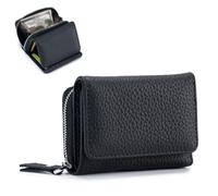 Generico Unisex Pebble Leather Wallet, Women Wallet, Soft Compact RFID Blocking Card Holder with Zipper Coin Pocket, Credit Card Holder, Small Purse for Men and Women (Black)