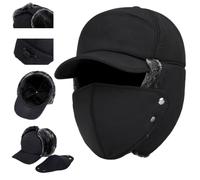 Generico Unisex Windproof Warm Ear Face Protection Hat,Winter 3 in 1 Thermal Lined Trapper cap,Removable Mask Ear Flap cap