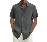 Generico Uomo Camicia in Lino Manica Lunga,Camicie Estivi Leggeri Elegante Bianco Risvolto Cotone con Bottoni Tinta Unita Casual Hawaii Spiaggia Offerte Lampo Magliette Nere Attillata