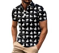 Generico Uomo Camicia Maniche Corte Stampa Cigni Collo Classico Bottoni | Abbottonatura Continua Sul Top, Camicione Sobrio, Estetica Grafica Ordinata, Blusa Ampia, Adatto Uffici E Cene