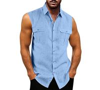 Generico Uomo Cotone E Lino Estiva Canotte Sportive, Uomo Camicia Lino Cotone Rapida Casual da Spiaggia Fresca E Traspirante Perfetta Blusa per Il Tempo Libero Una Cena Estiva Comodo