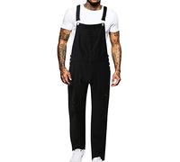 Generico Uomo Jeans,Abbigliamento Uomo,Jeans da Uomo a Vita Alta con Cinturino in Tinta Unita lavati in Vita Dritti Jeans da Uomo Regolabili con Bottoni di Colore Casual (Black, L)