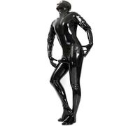 Generico Uomo Pieno Corpo Costume in Pelle Latex Wet Look Sexy Catsuit Uomo Cosplay Latex Mask Design Zip Tuta Aderente Club Halloween con Cerniera Wear Wet Look Clubwear,Nero,L