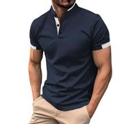 Generico Uomo Stand-Up Collar Button T-Shirt Business Slim Trend Versatile Lavoro Maniche Corte