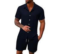 Generico Uomos Estiva Completa Leggera Manica Corta Button Down Camicie Con Coulisse Pantaloncini, Casual LeggeroTute Da Ginnastica Corto Sportivo Complete Completo Due Pezzi Spiaggia Set