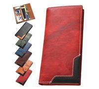 Generico Upliftjoys Cowhide Vintage Wallet, Men Long Leather Bifold Wallet, Western Bifold Leather Long Wallets for Men (Red)