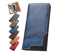 Generico Upliftjoys Cowhide Vintage Wallet, Men Long Leather Bifold Wallet, Western Bifold Leather Long Wallets for Men (Blue)