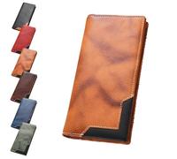 Generico Upliftjoys Cowhide Vintage Wallet, Mens Leather Bifold Long Card Wallets for Father Mens Big Checkbook Handcrafted Wallets (Yellow)