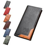 Generico Upliftjoys Cowhide Vintage Wallet, Mens Leather Bifold Long Card Wallets for Father Mens Big Checkbook Handcrafted Wallets (Black)