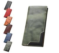 Generico Upliftjoys Cowhide Vintage Wallet, Mens Leather Bifold Long Card Wallets for Father Mens Big Checkbook Handcrafted Wallets (Grey)