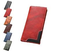 Generico Upliftjoys Cowhide Vintage Wallet, Mens Leather Bifold Long Card Wallets for Father Mens Big Checkbook Handcrafted Wallets (Red)