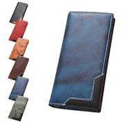 Generico Upliftjoys Cowhide Vintage Wallet, Mens Leather Bifold Long Card Wallets for Father Mens Big Checkbook Handcrafted Wallets (Blue)