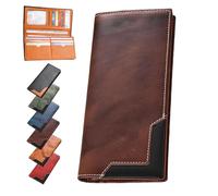 Generico Upliftjoys Cowhide Vintage Wallet, Mens Leather Bifold Long Card Wallets, Large Capacity, Patchwork, Multiple Compartments (Brown)
