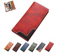 Generico Upliftjoys Cowhide Vintage Wallet, Mens Women Leather Bifold Long Card Big Checkbook Handcrafted Wallets (Red)