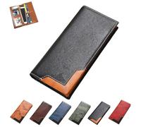 Generico Upliftjoys Cowhide Vintage Wallet, Mens Women Leather Bifold Long Card Big Checkbook Handcrafted Wallets (Black)