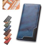 Generico Upliftjoys Cowhide Vintage Wallet, Mens Women Leather Bifold Long Card Wallets Rfid Blocking Carteras Para Hombres Gift (Blue)