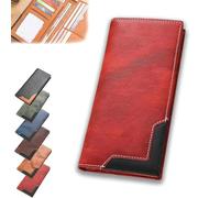 Generico Upliftjoys Cowhide Vintage Wallet, Mens Women Leather Bifold Long Card Wallets Rfid Blocking Carteras Para Hombres Gift (Red)