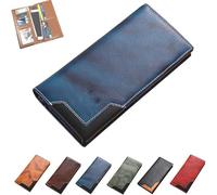Generico Upliftjoys Cowhide Vintage Wallet, Mens Women Leather Bifold Long Card Wallets with RFID Blocking, Multifunctional business wallet (Blue)