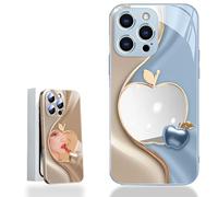 Generico Urgalaxy Personalized 3D Colorful Fruit Tempered Glass Phone Case, Comes with Mirror, All-Inclusive Lens, Frosted Soft-Edged, for Iphone X-XR/7-16pm (iPhone 13PM,Blue)