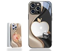 Generico Urgalaxy Personalized 3D Colorful Fruit Tempered Glass Phone Case, Comes with Mirror, All-Inclusive Lens, Frosted Soft-Edged, for Iphone X-XR/7-16pm (iPhone 13PM,Black)