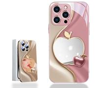Generico Urgalaxy Personalized 3D Colorful Fruit Tempered Glass Phone Case, Comes with Mirror, All-Inclusive Lens, Frosted Soft-Edged, for Iphone X-XR/7-16pm (iPhone 13PM,Pink)